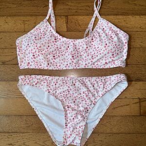 M107 Pink and White Floral Bikini Set with High-Waisted Bottoms